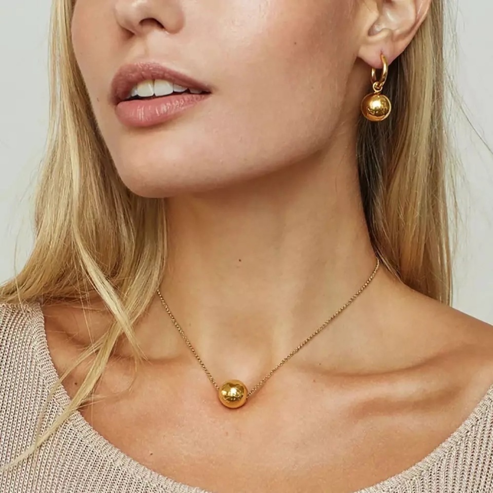 18K Gold Plated Ball Pendant Box Chain Pull Necklace